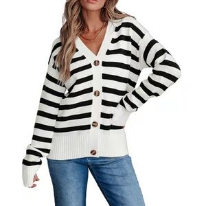 Black and Cream Striped Cardigan